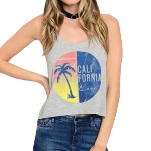 Gray Graphic Multicolored California Love Palm Tree Sleeveless Muscle Tank Top